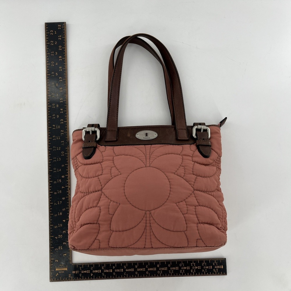 Vintage Fossil Key Per Blush Pink Mauve Shoulder Purse Quilted Leather Buckle - Picture 13 of 16